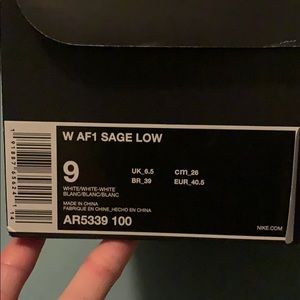 Women’s Nike Air Force 1 Sage Low Size 9 White